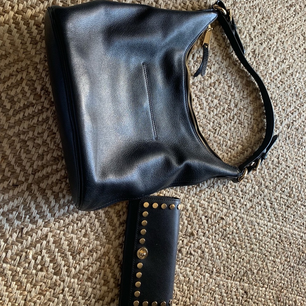 Michael Kors blk pebbled leather purse/wallet set
